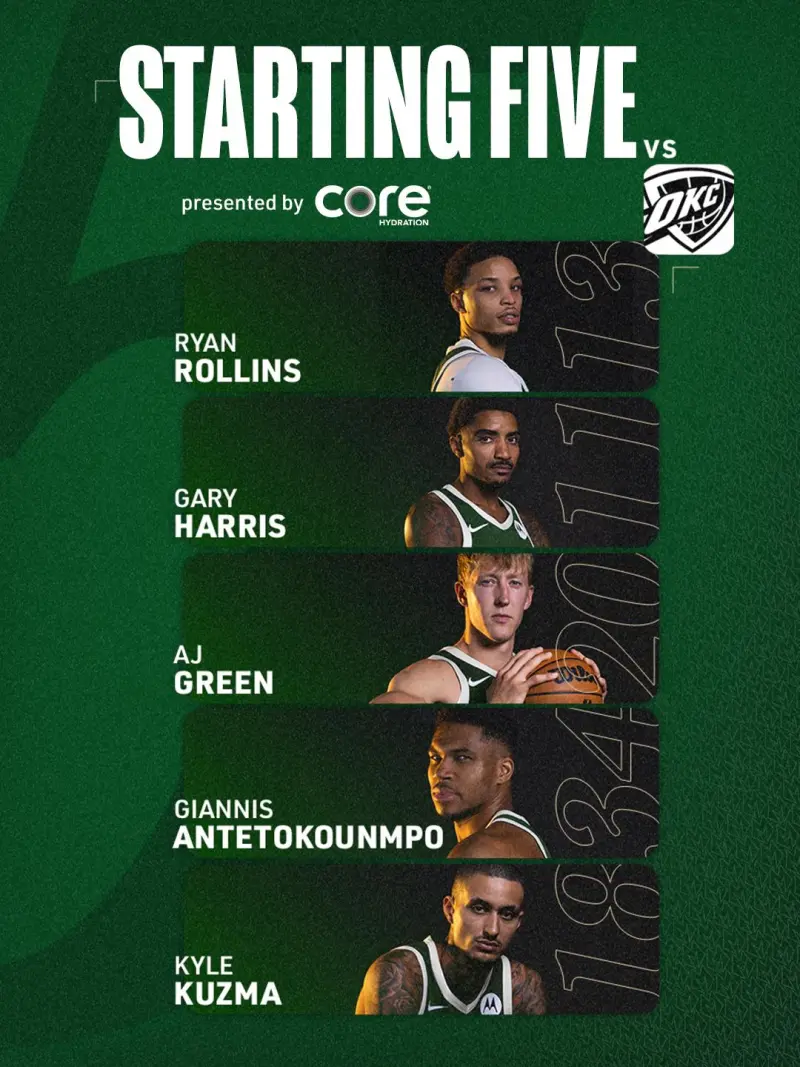 九游体育app下在-雄鹿首发：字母哥、罗林斯、哈里斯、AJ-格林、库兹马
